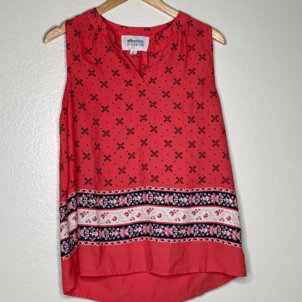 Alice Blue Red Sleeveless Boho Border Print Blouse